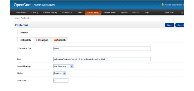 Opencart - Opencart Footer Menu (Multilanguage supported) 1.5.x