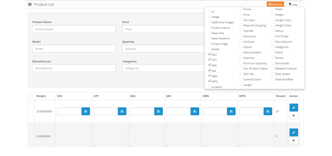 Opencart - Product Manager Quick Edit