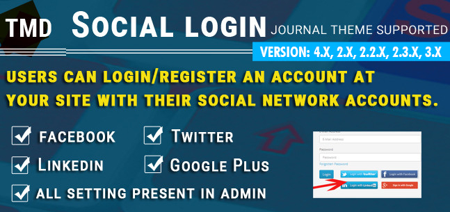 Social Login (Facebook, google, twitter, LinkedIn)