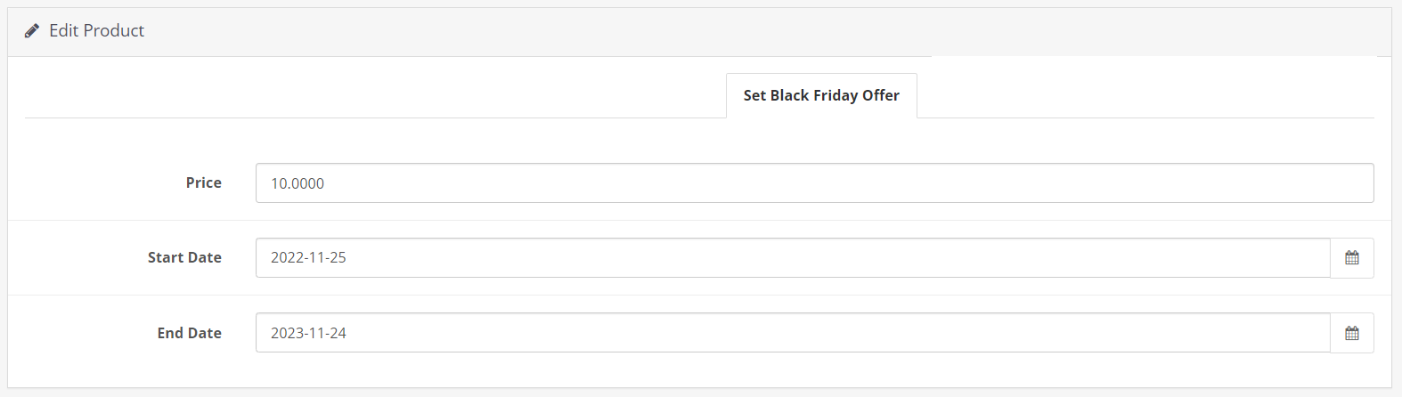 setting black firday offer for product in OpenCart