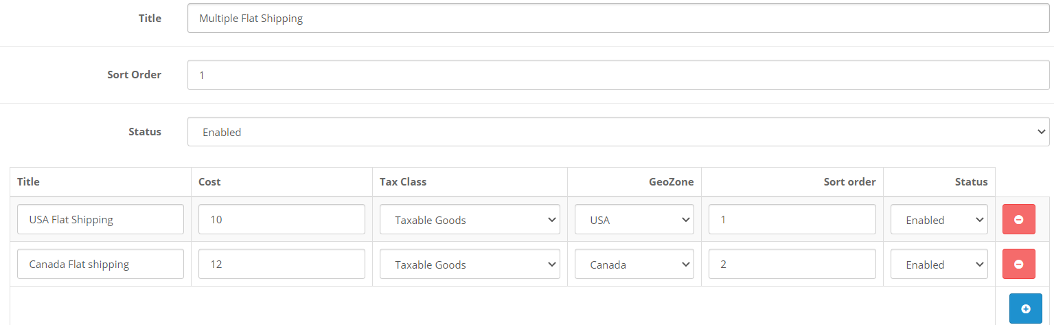 admin creatieng multiple flat shipping taxes in OpenCart multiple flat shipping module