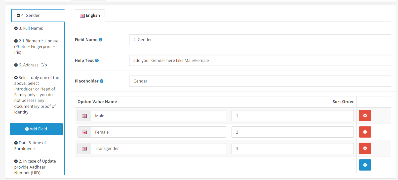 OpenCart form buildere form fields setting