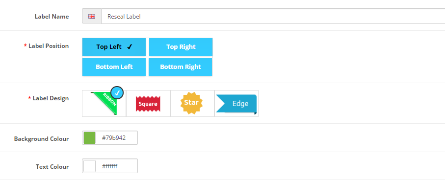 opencart product label creation from admin