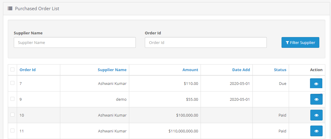 Supplier list with information in OpenCart purchased order for multivendor module