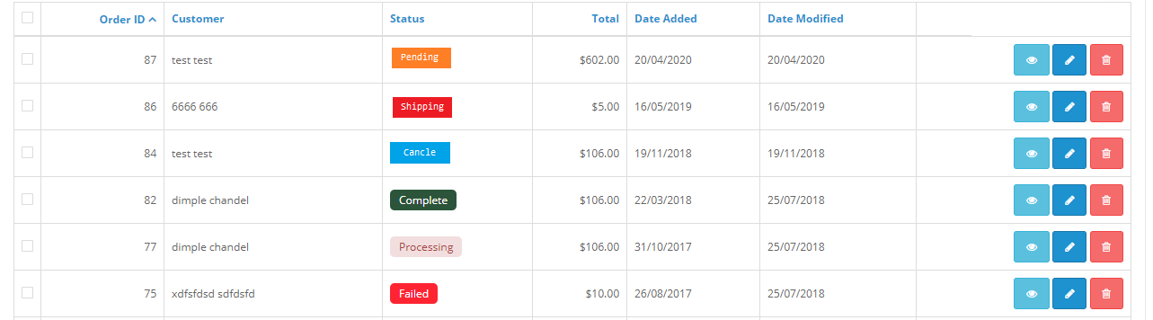 opencart order status color module admin sale order list