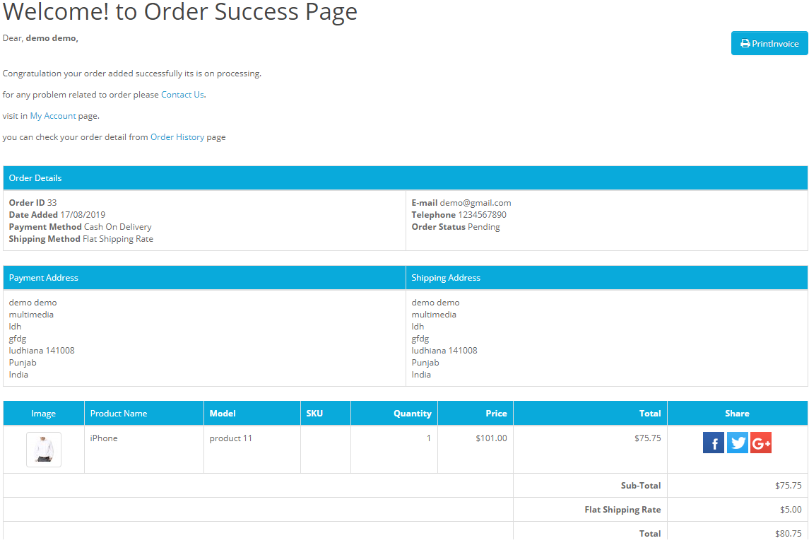 create your own opencart order success page - module