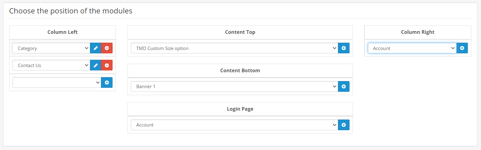 page layout setting to assign position of quick contact us in opencart